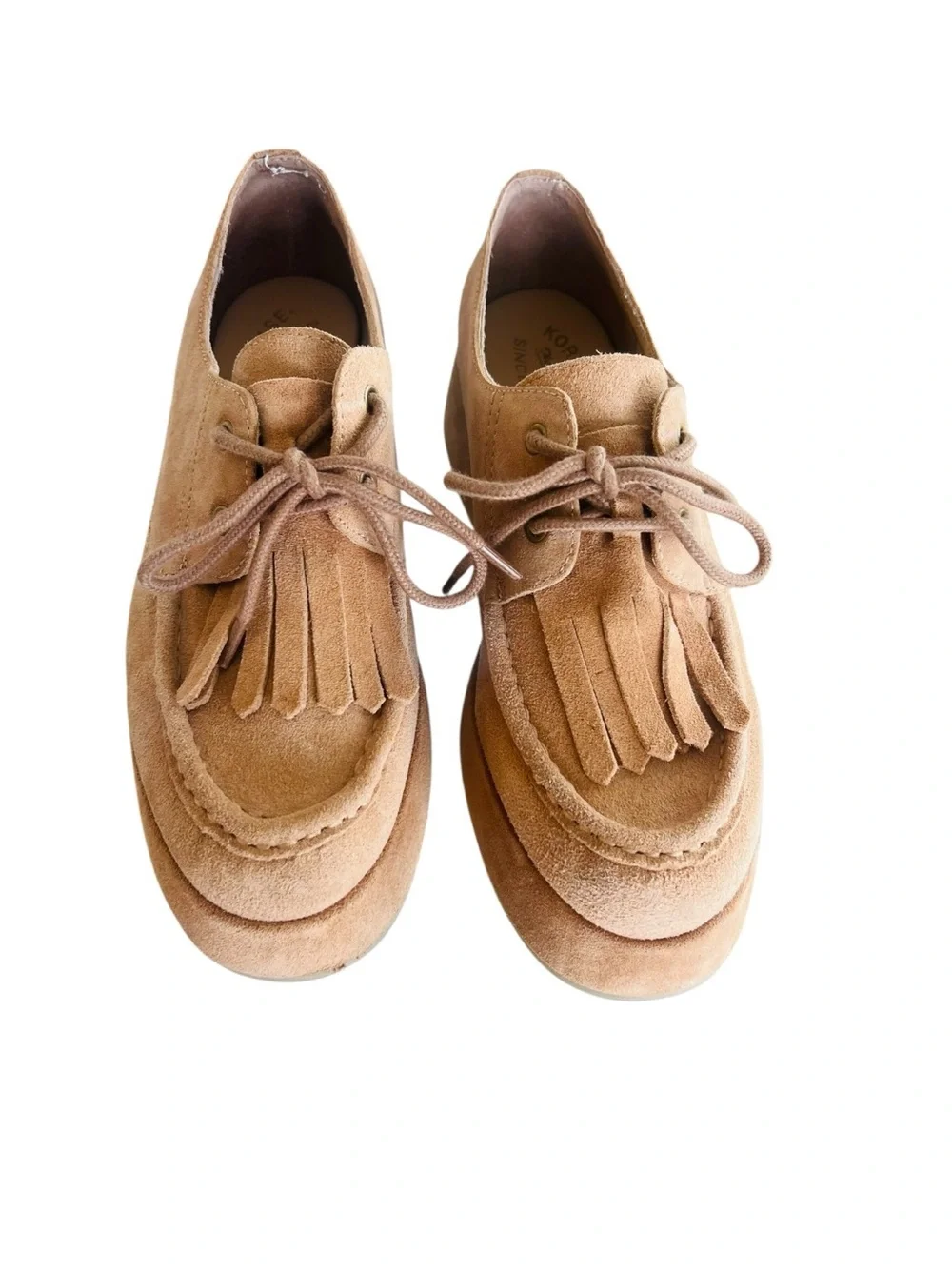 Kork-Ease Penelope Platform Oxford Shoes Natural Suede Kiltie Fringe Lace Up 9